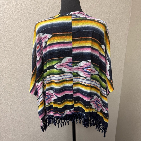 Rock 47 Aztec Boho Fringe Top L Black Yellow Pink Western Festival Chic - Picture 7 of 11